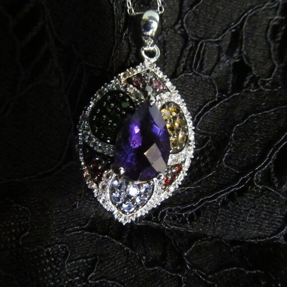 3.60 ctw Amethyst, Vermelho garnet, Bixbite ++ pendant & chain Silver New in Pkg - Picture 13 of 16